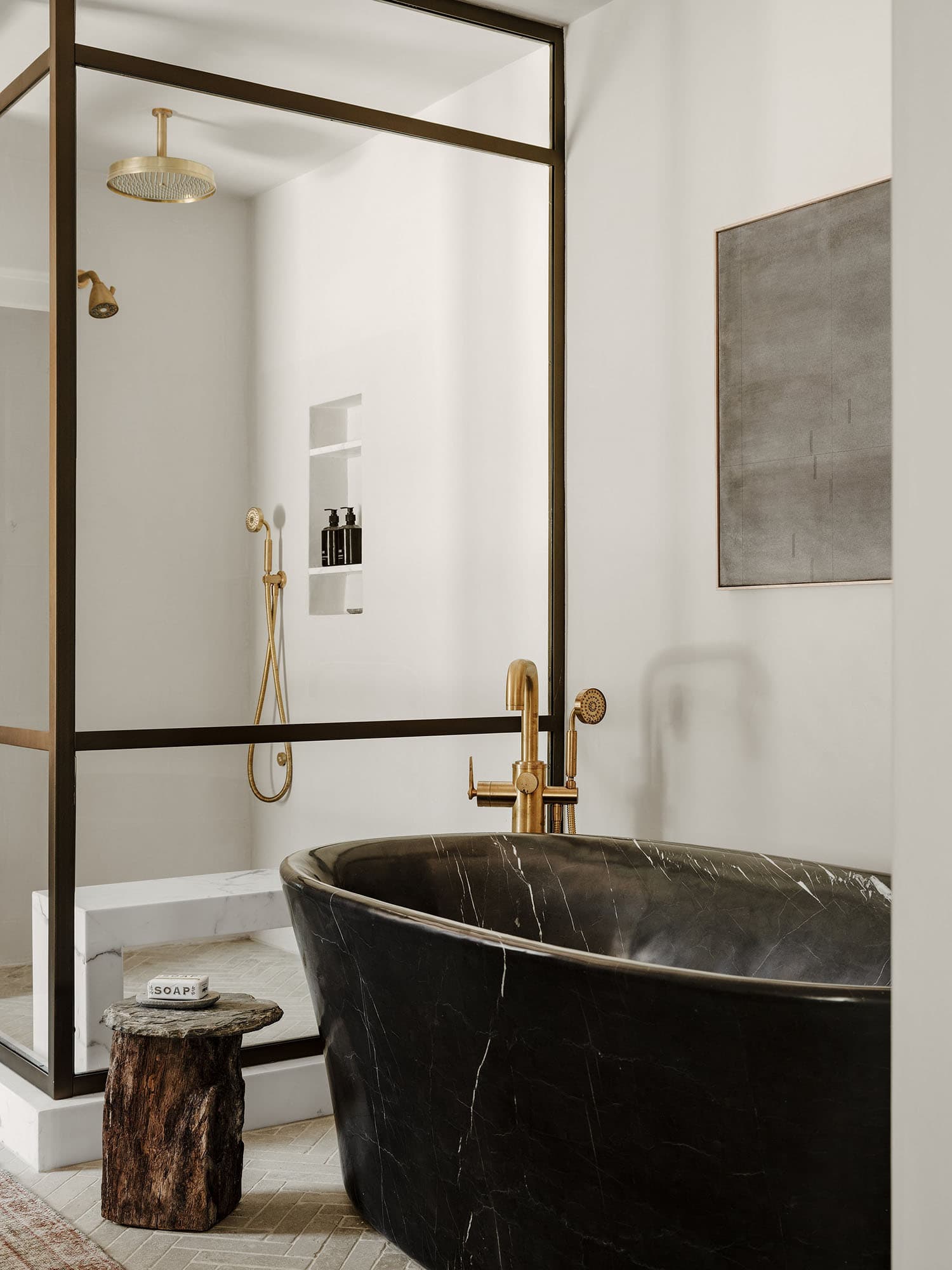 contemporary bathroom with a freestanding tub