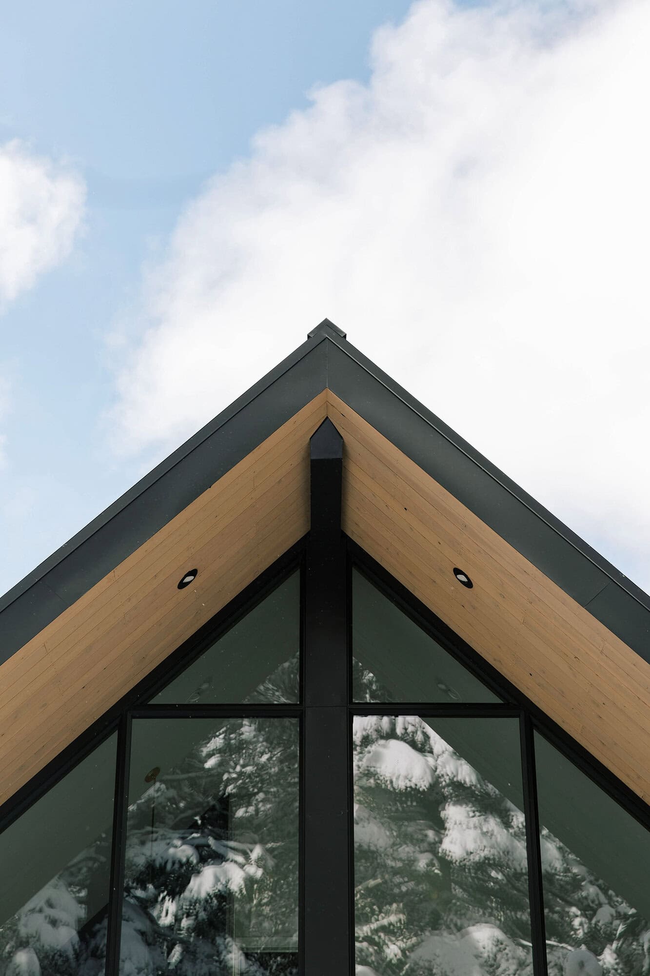 japandi style mountain house exterior roofline detail