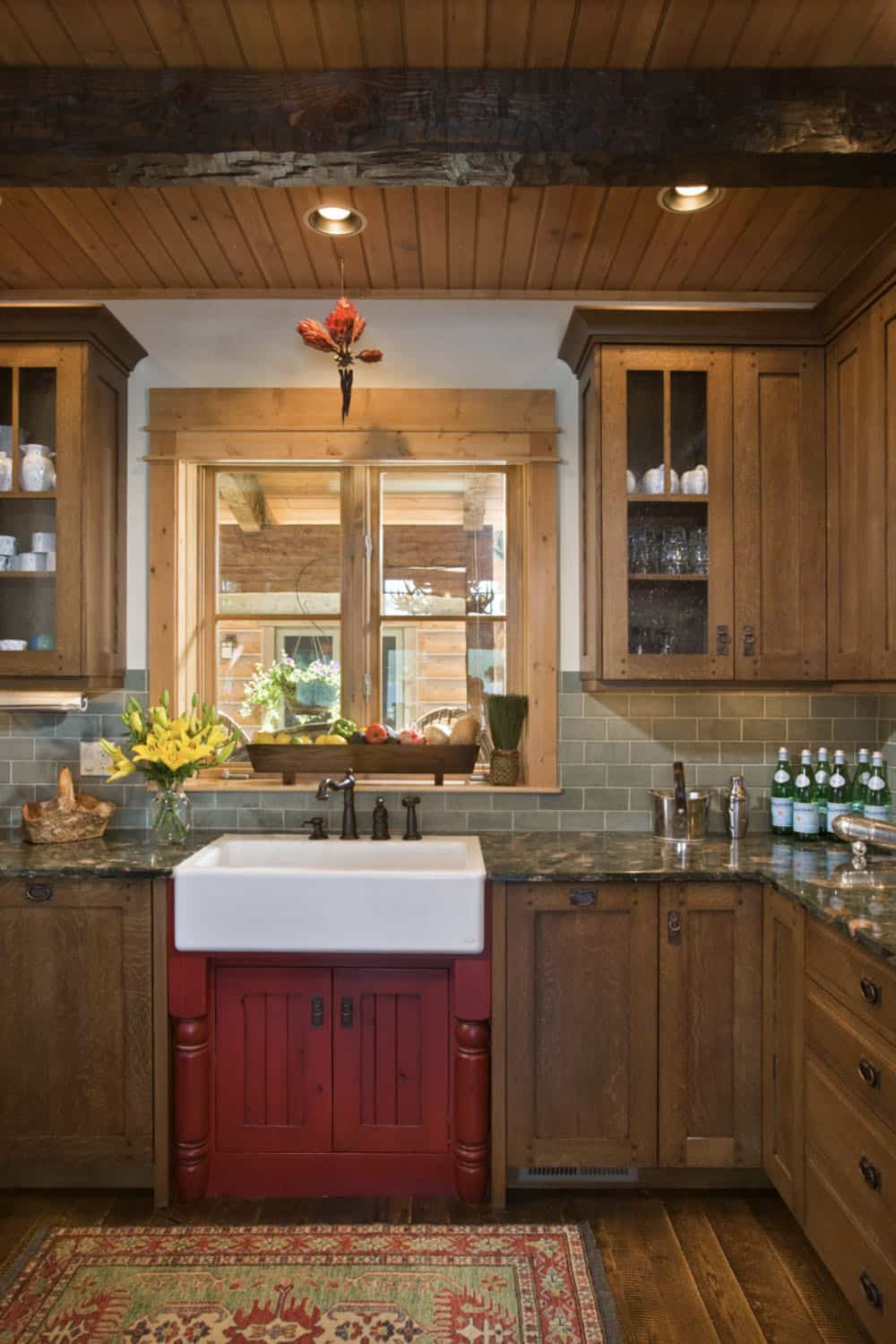 rustic kitchen with a farmhouse sink