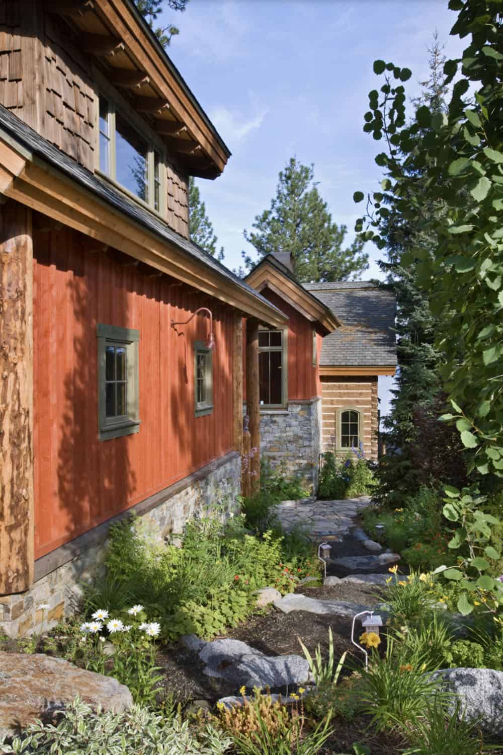 rustic red-painted garage exterior