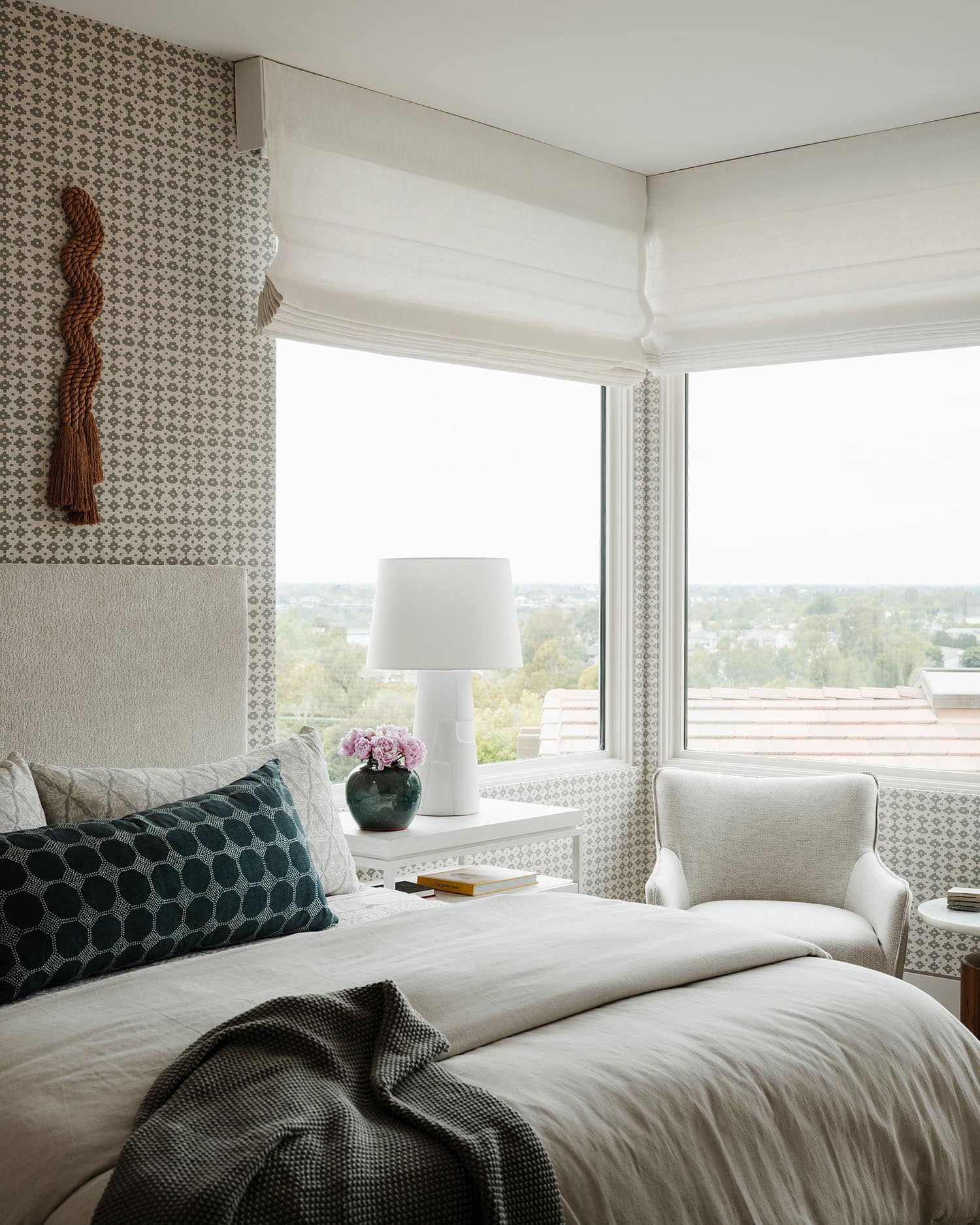 contemporary bedroom with large windows