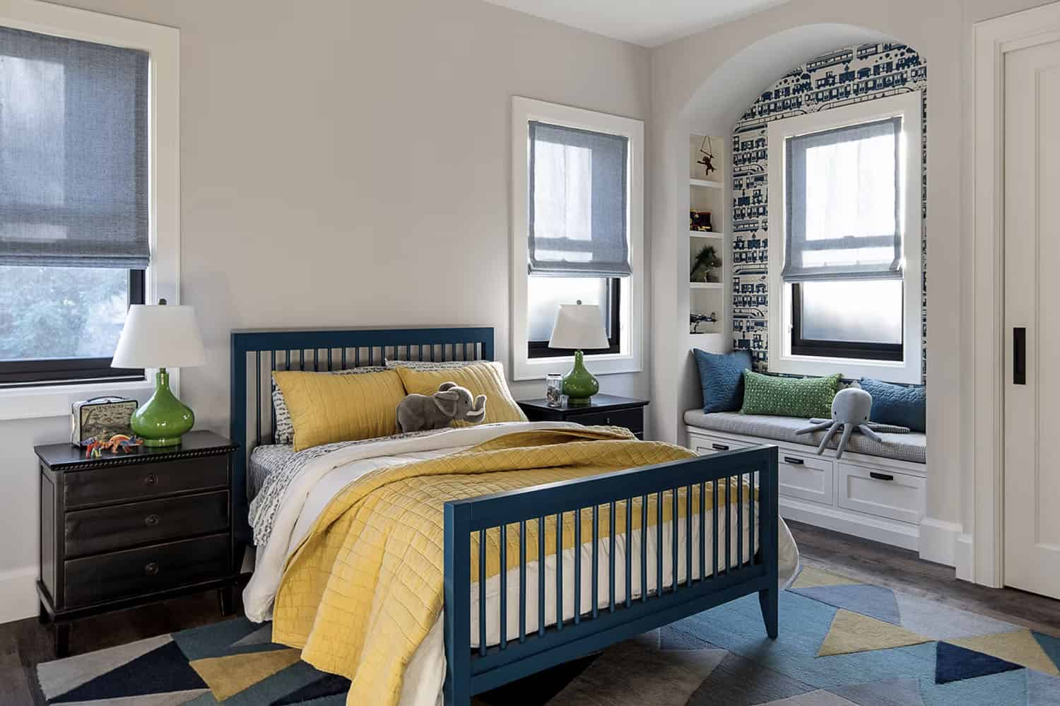 farmhouse style bedroom with a built-in window seat