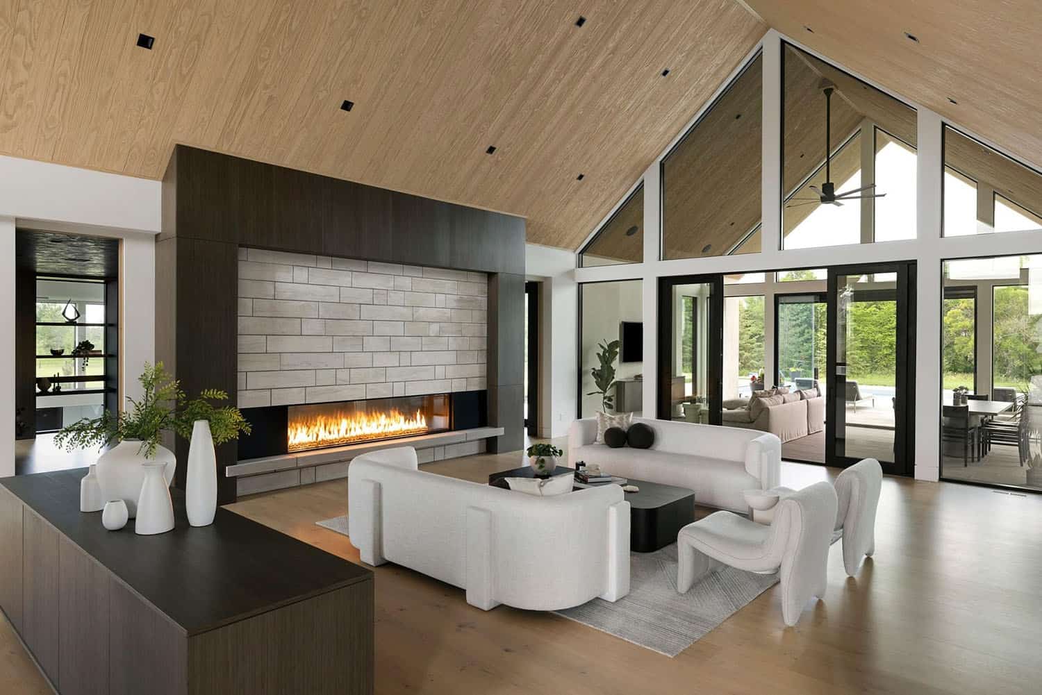 modern living room with a fireplace