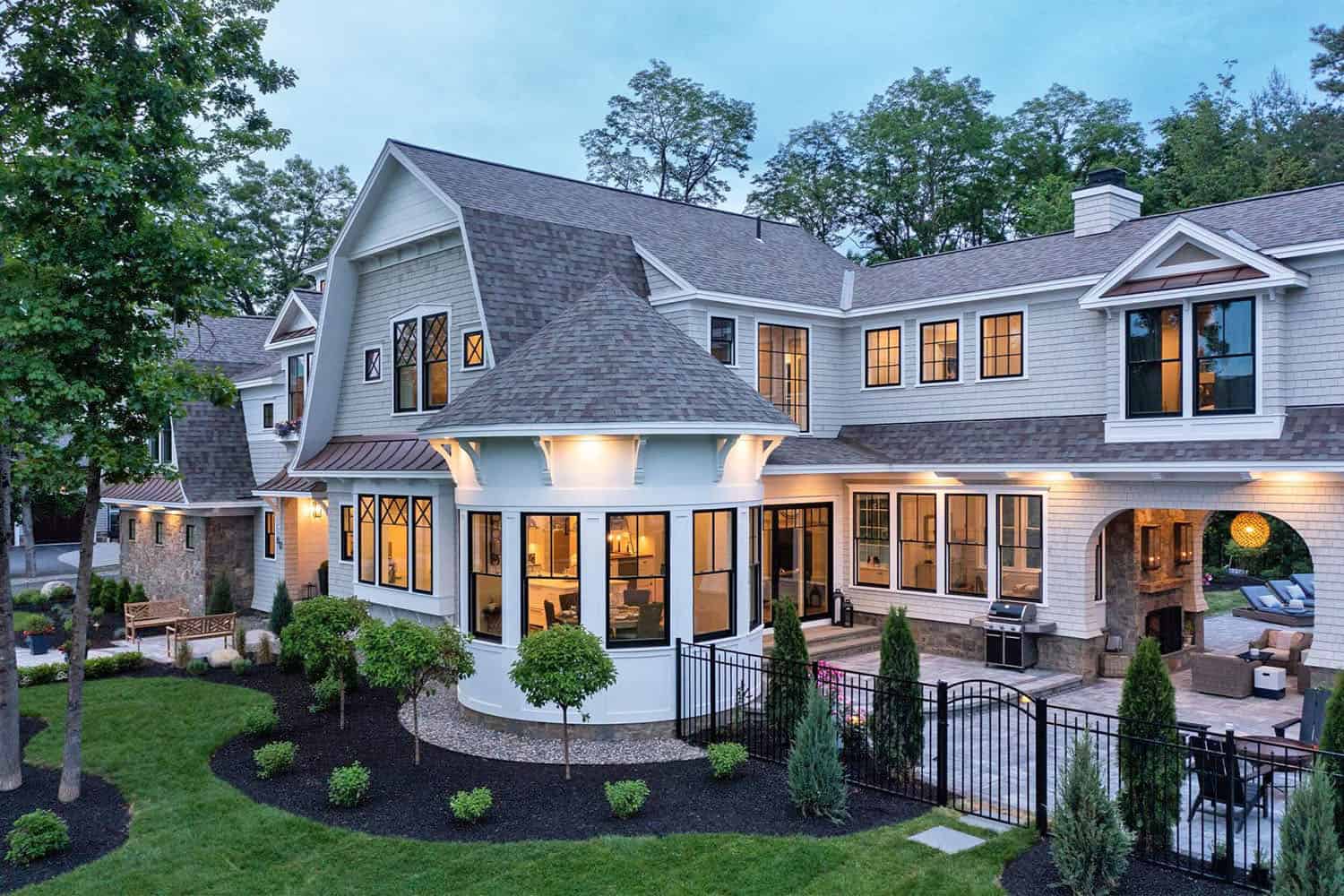 contemporary home exterior at dusk