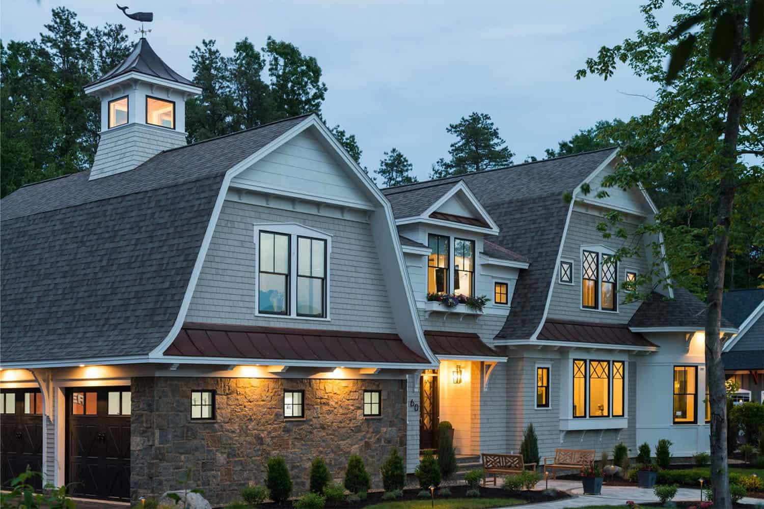 contemporary home exterior at dusk