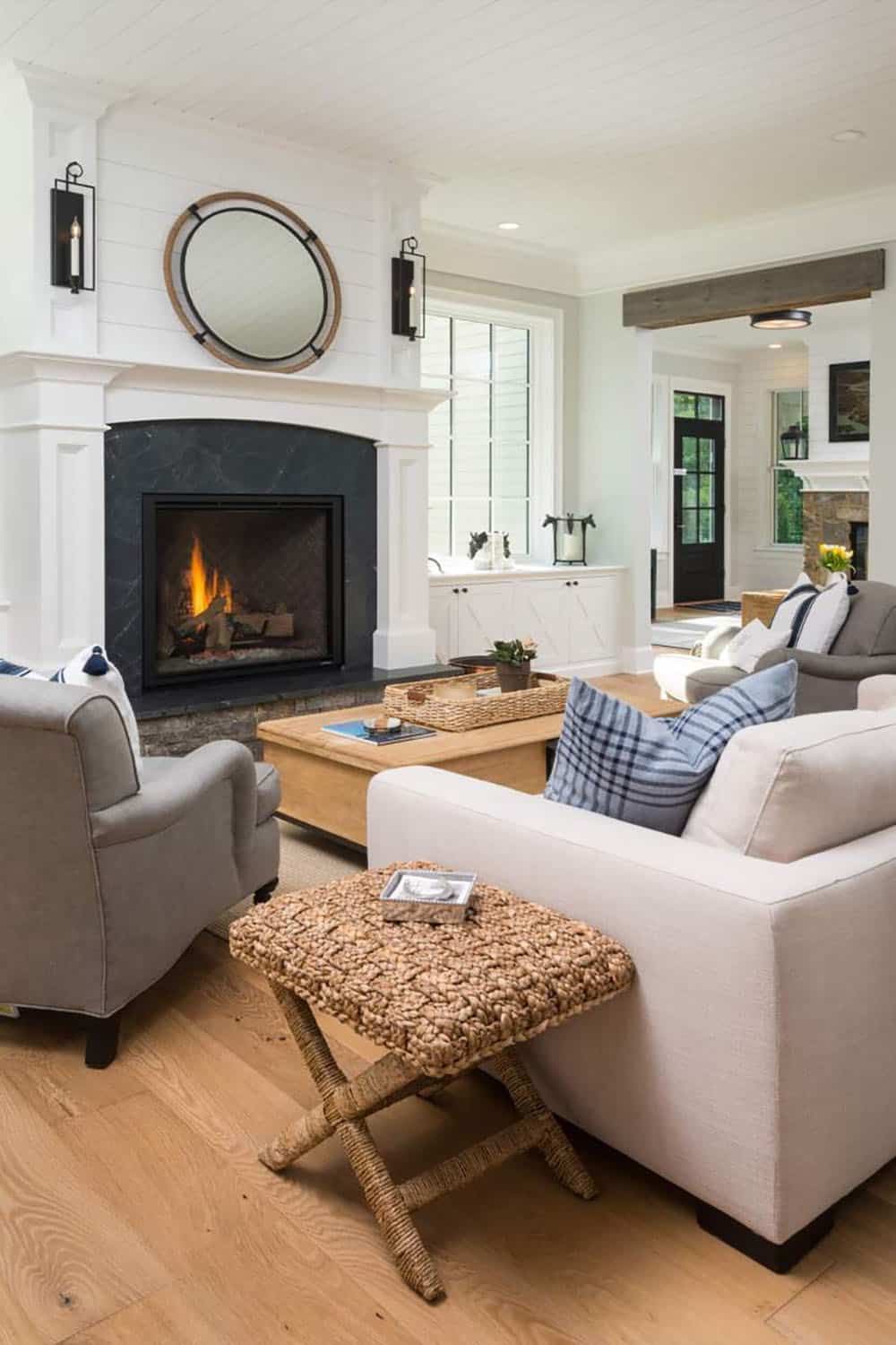 contemporary living room with a fireplace