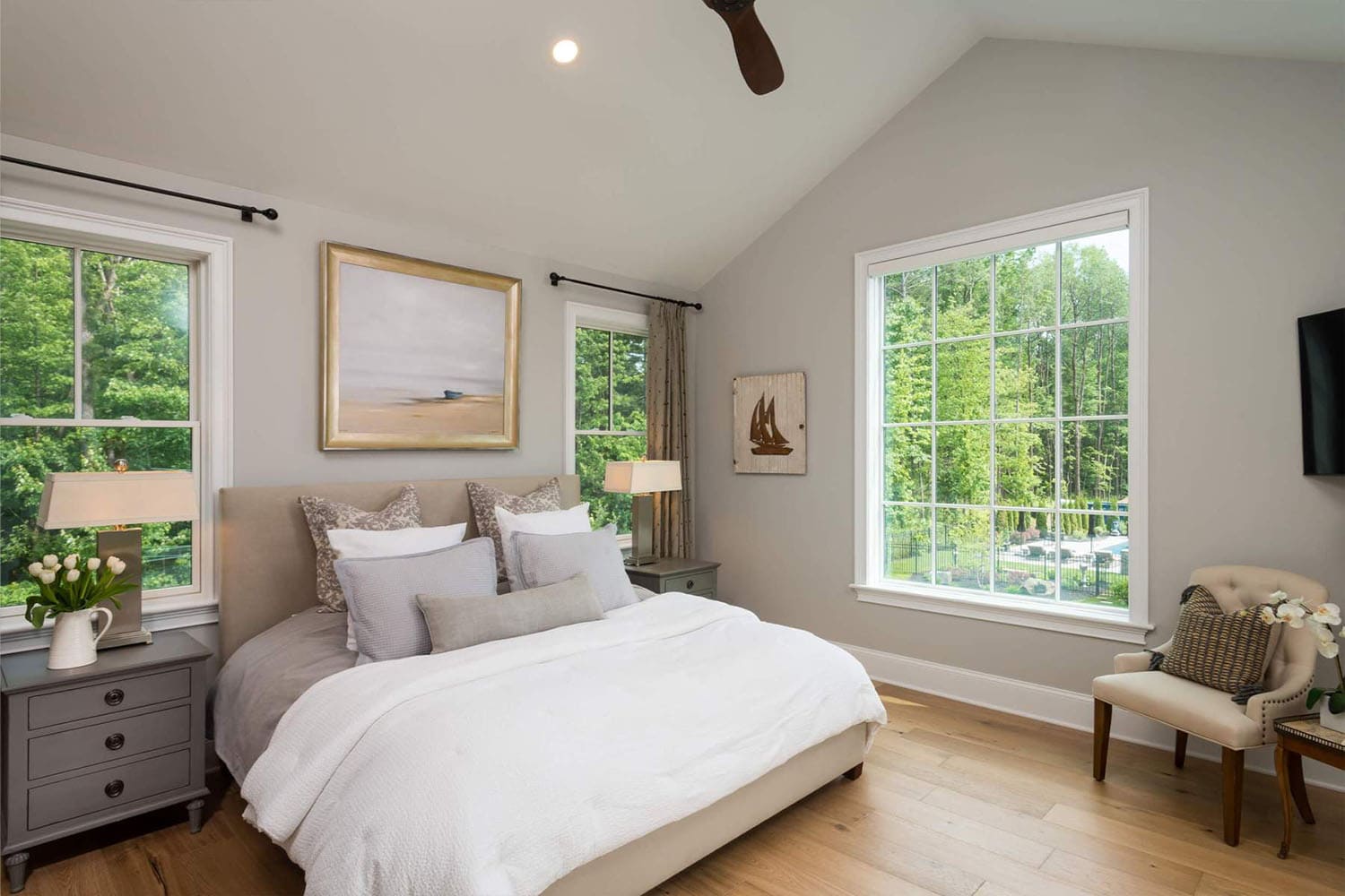 contemporary bedroom with a large window