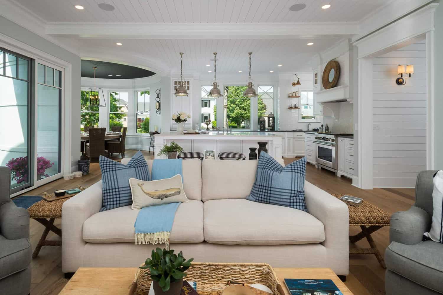 contemporary living room looking towards the kitchen