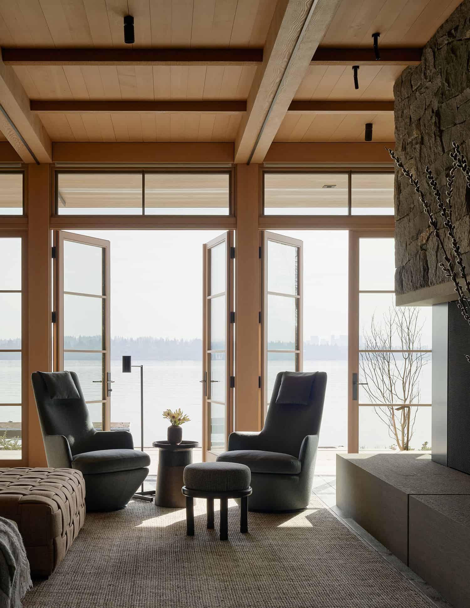 modern living room with walls of glass