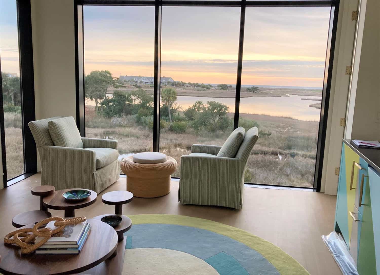 modern screened porch with views of the marsh