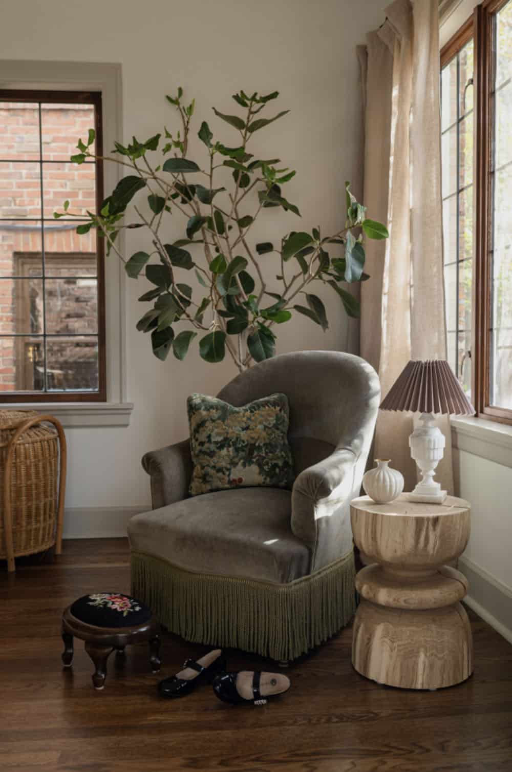 contemporary living room with a corner chair and side table