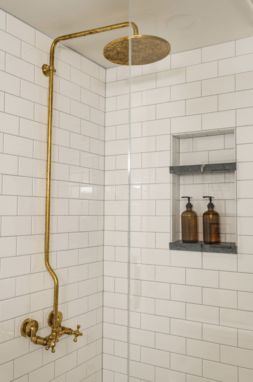 contemporary bathroom shower with white tile