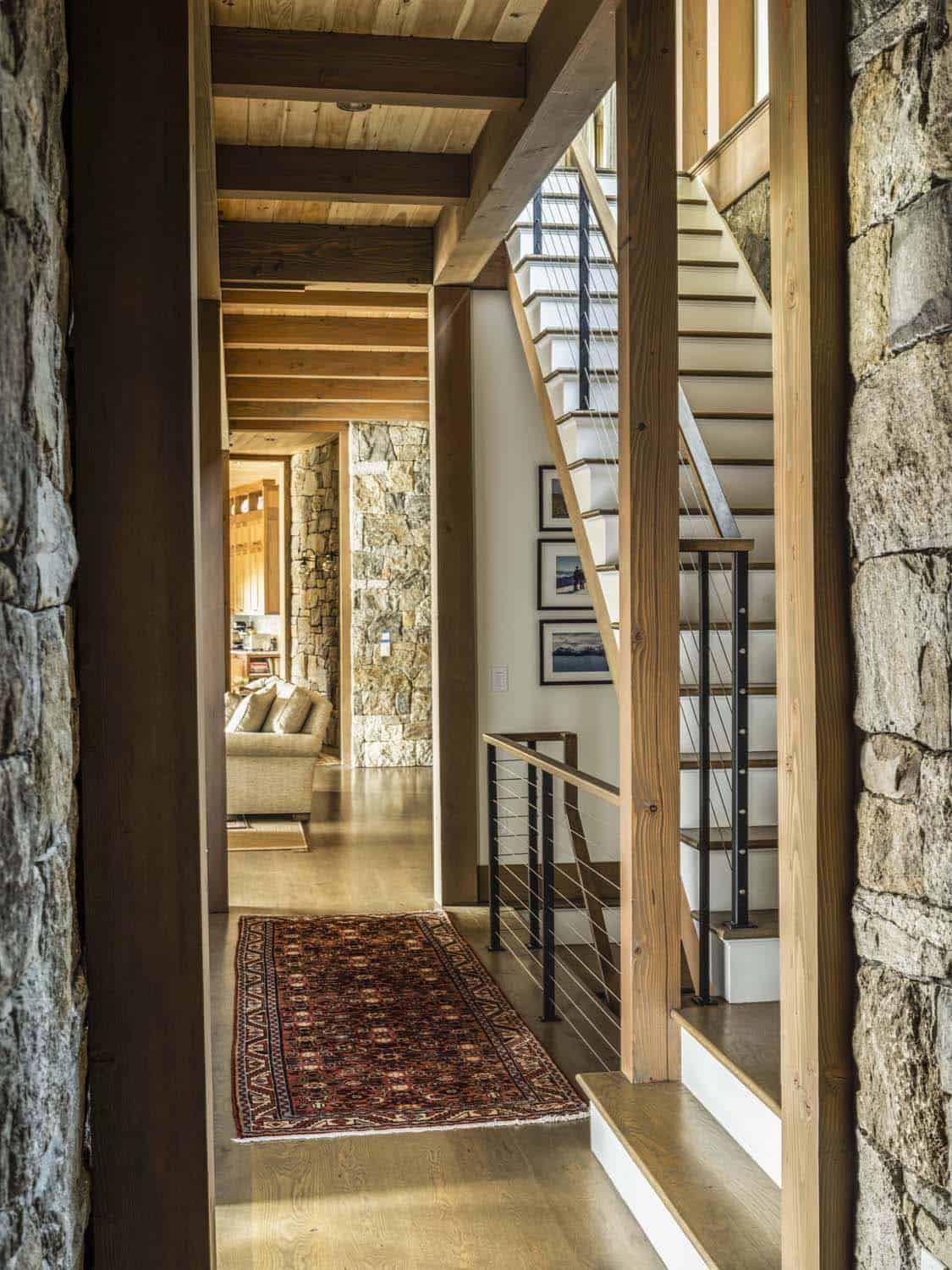 rustic hallway with a staircase