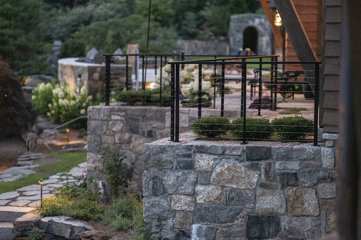 rustic house exterior stone retaining wall