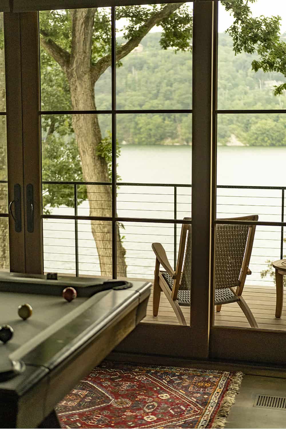 rustic family room with a billiard table