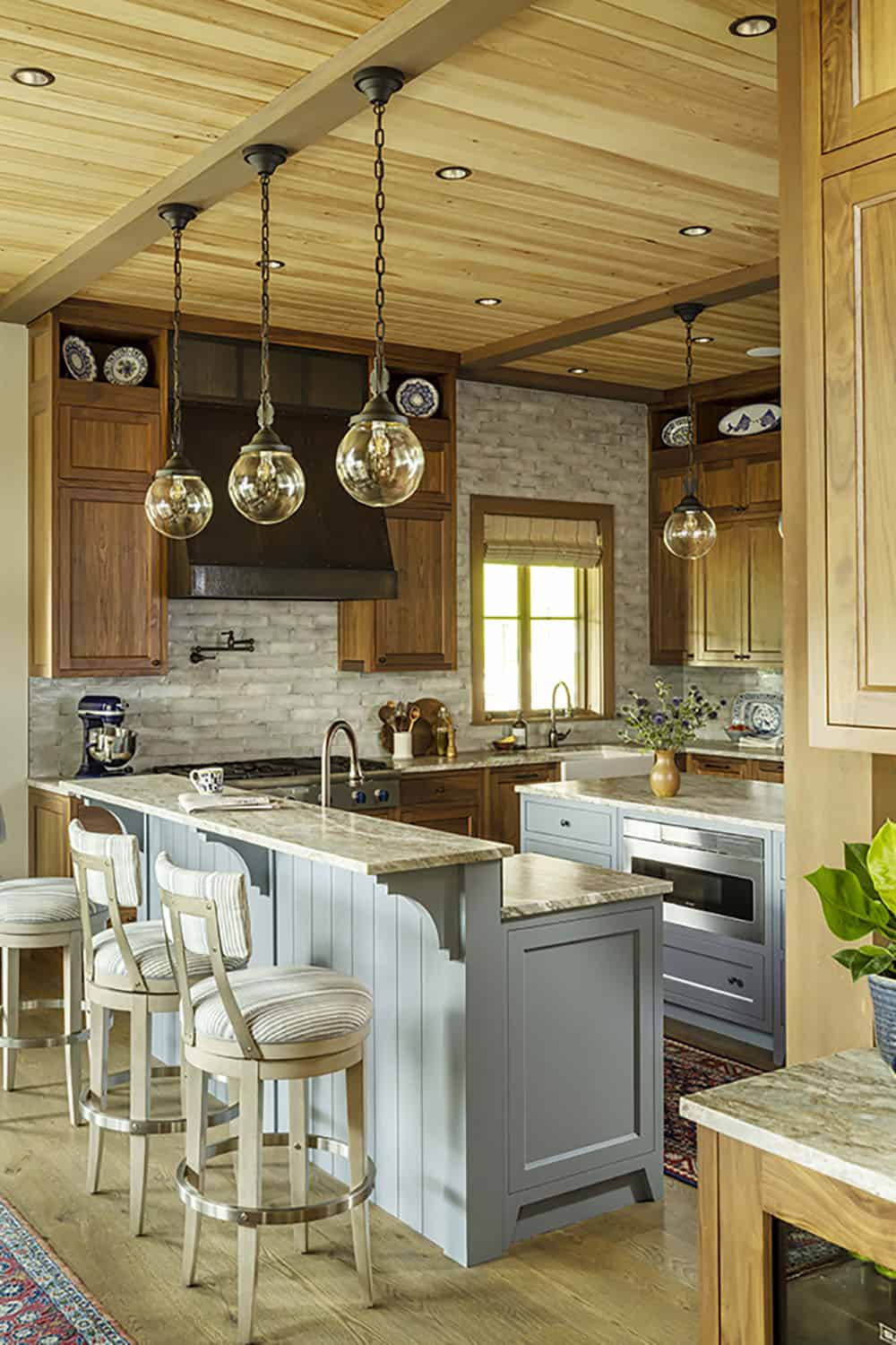 rustic kitchen with pendant lights