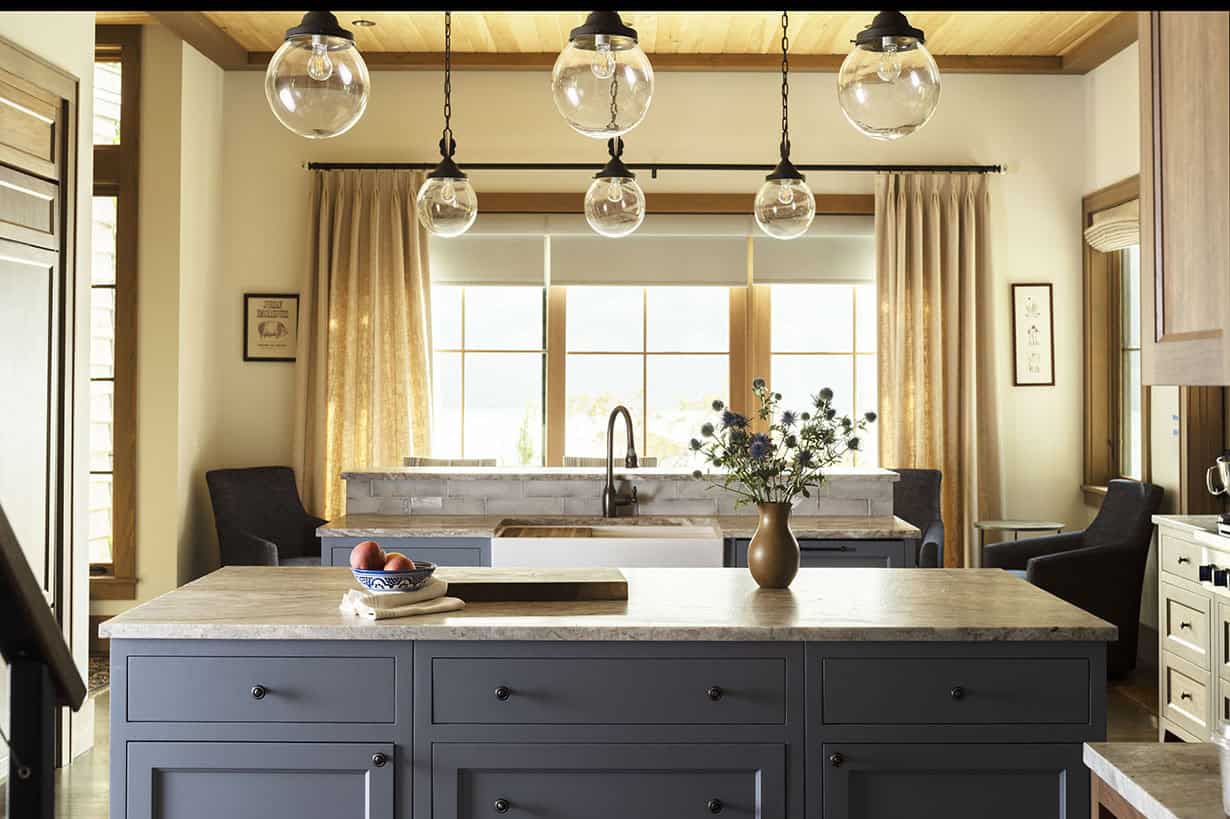 rustic kitchen with pendant lights