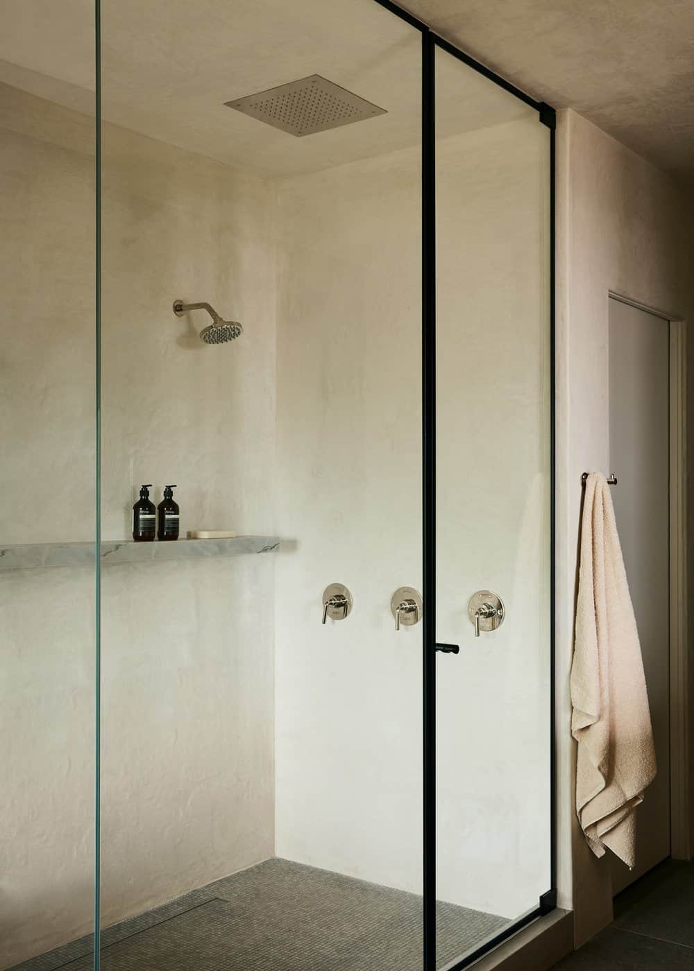 shower with glass doors