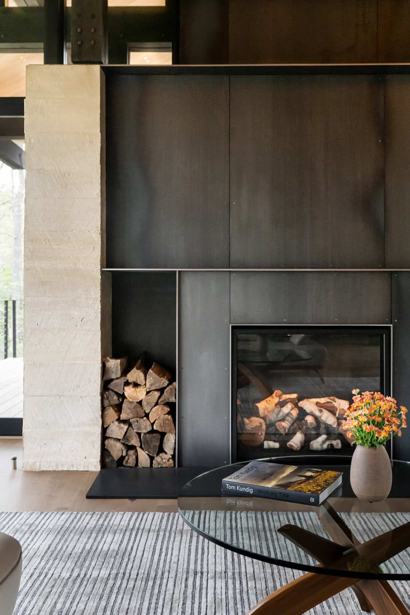 contemporary living room with a fireplace