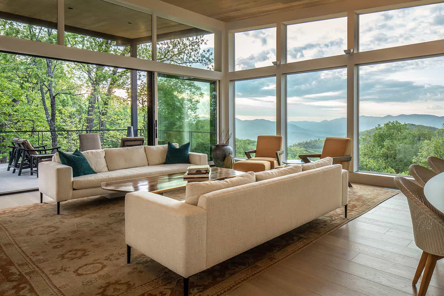 contemporary living room with floor-to-ceiling windows