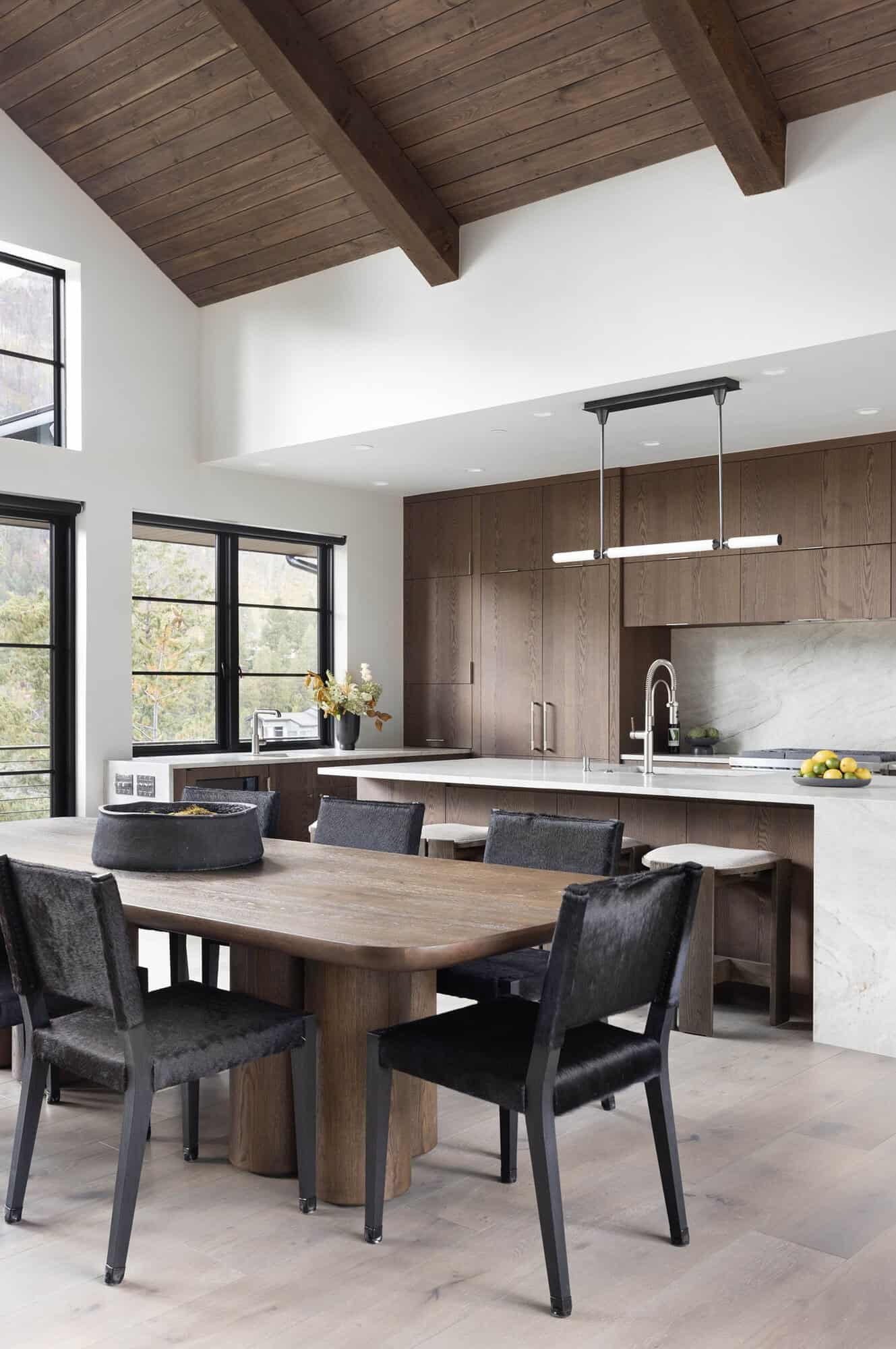 modern rustic dining room and kitchen