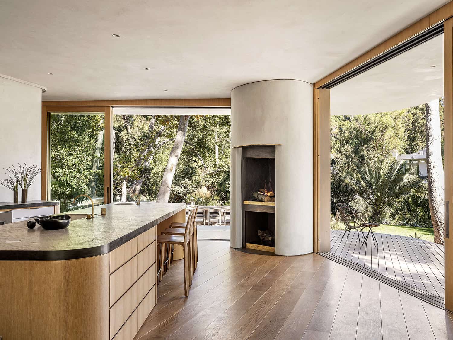 modern organic kitchen with a pizza oven