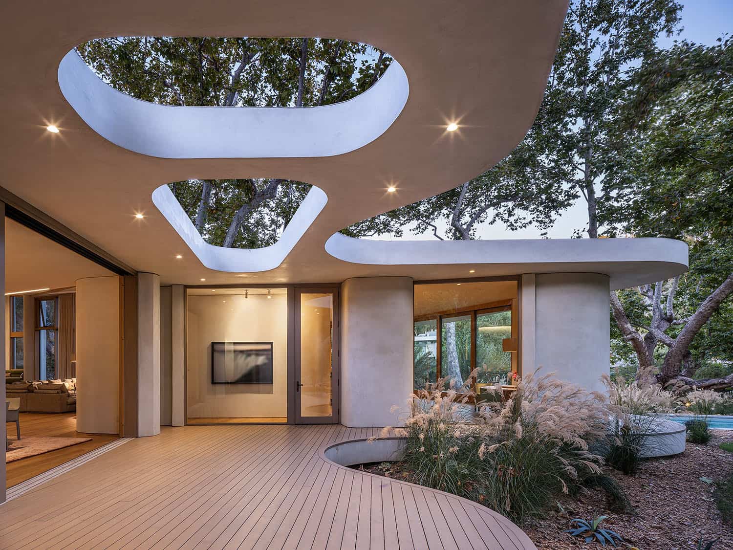 contemporary home exterior with a deck
