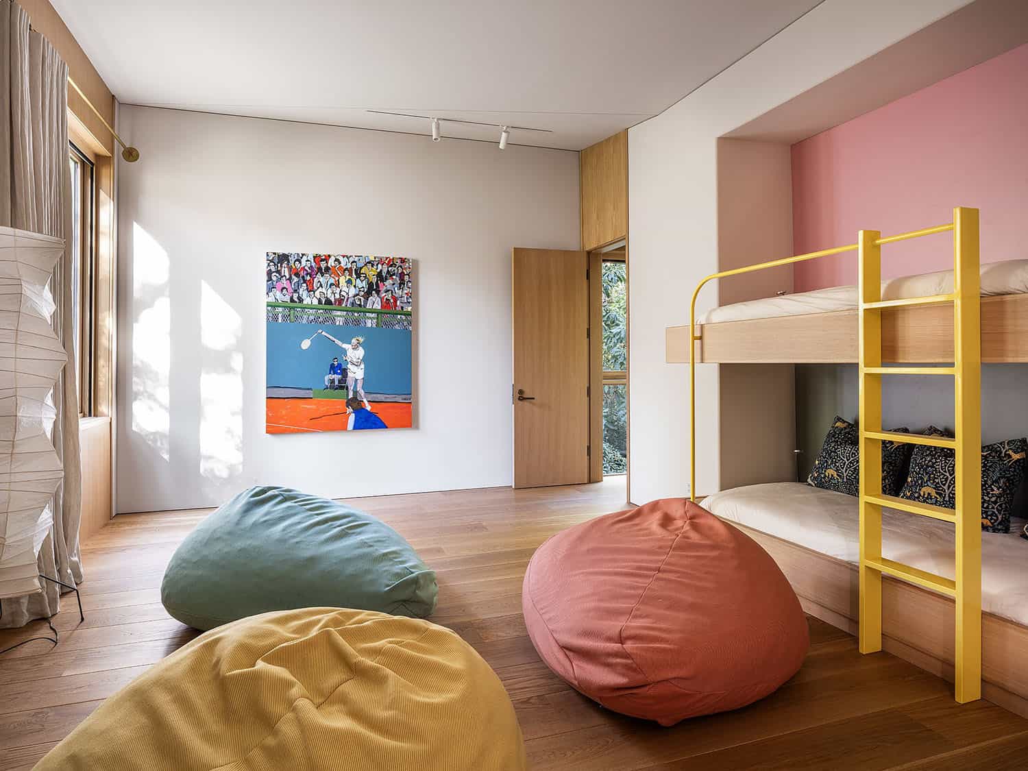 contemporary bunk bedroom with bean bags