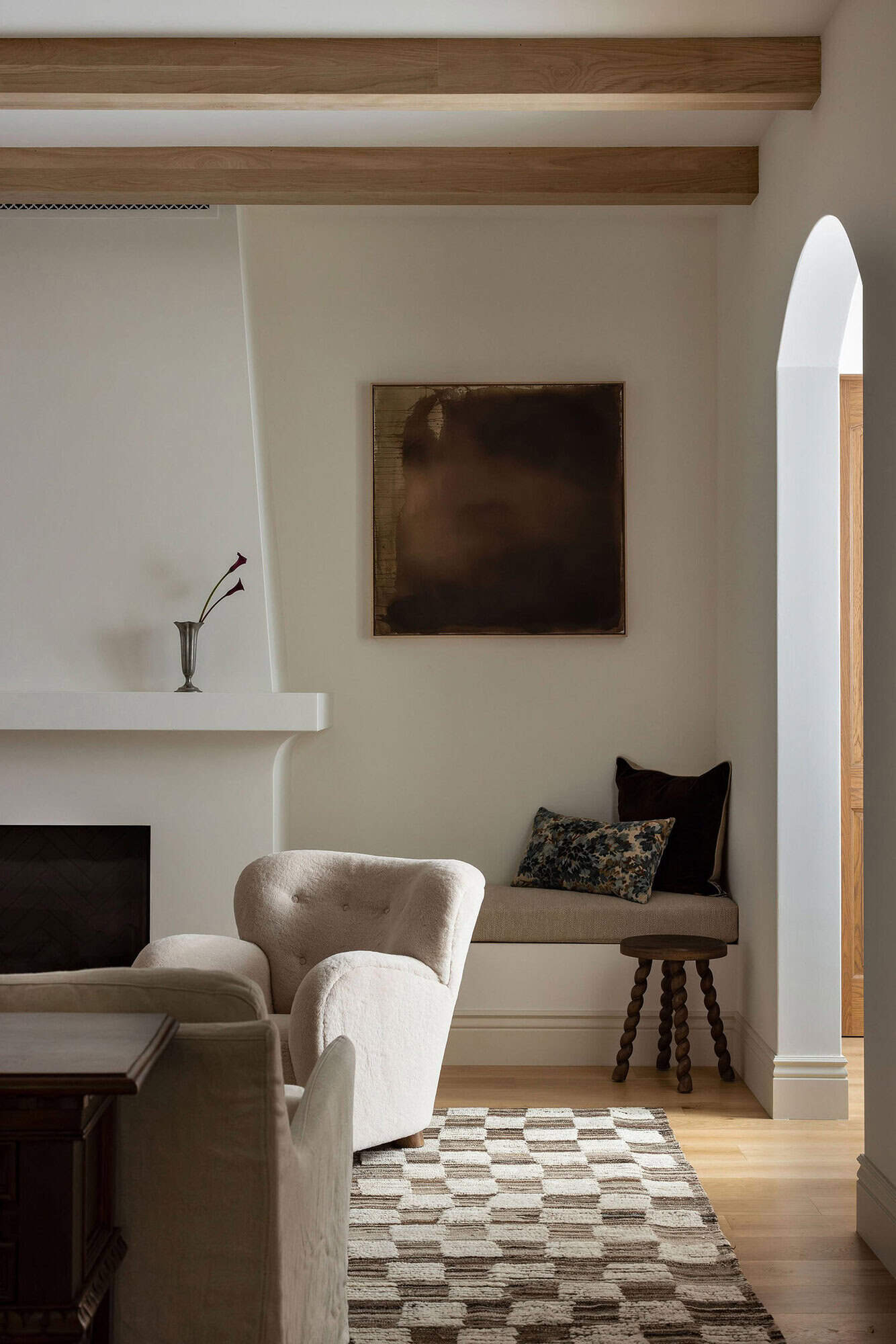 spanish style living room with a fireplace