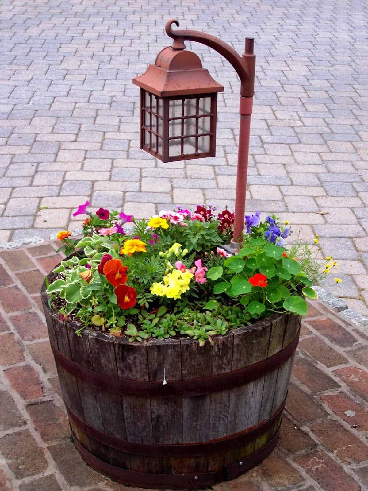 whiskey barrel flower bed