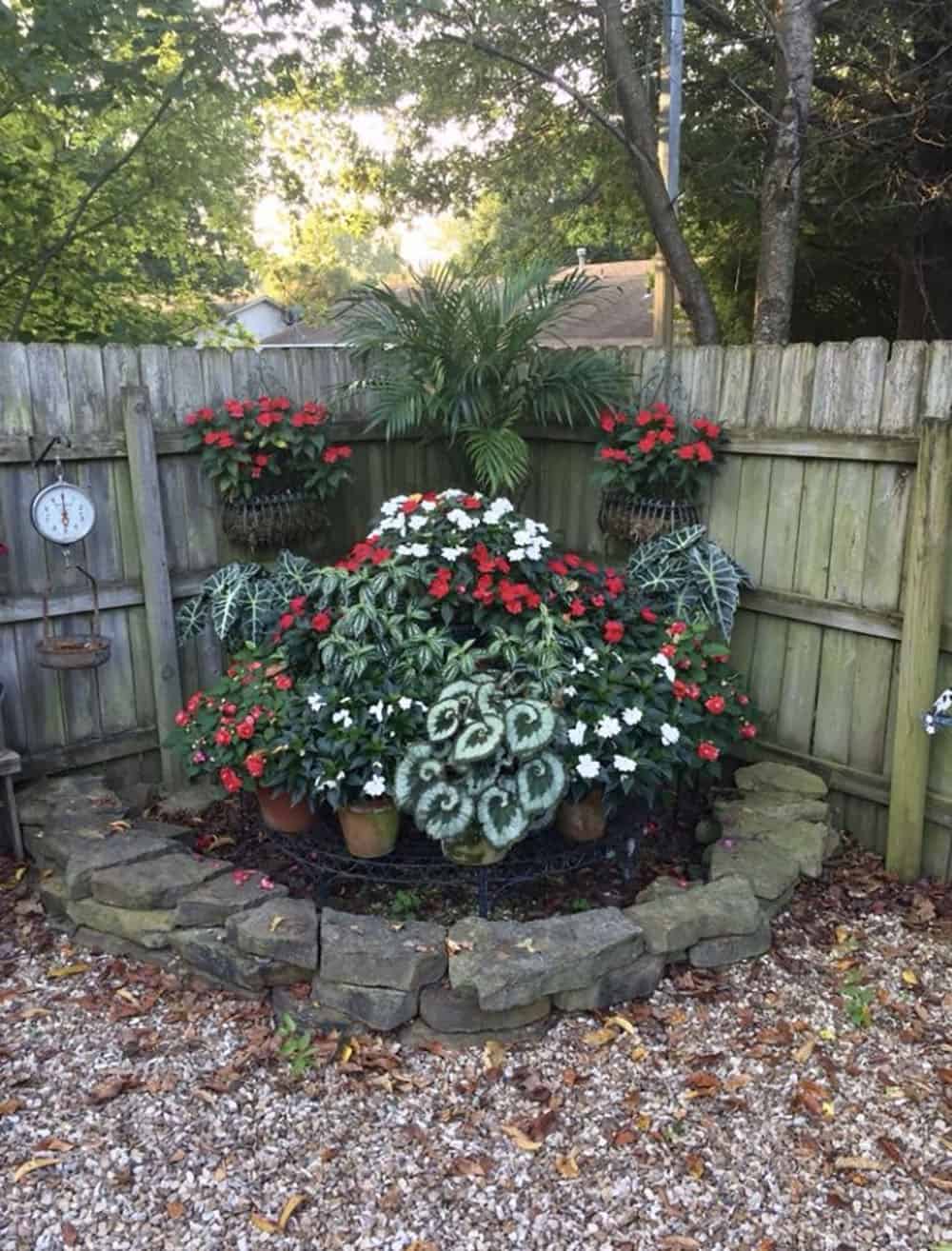 simple corner garden with containers
