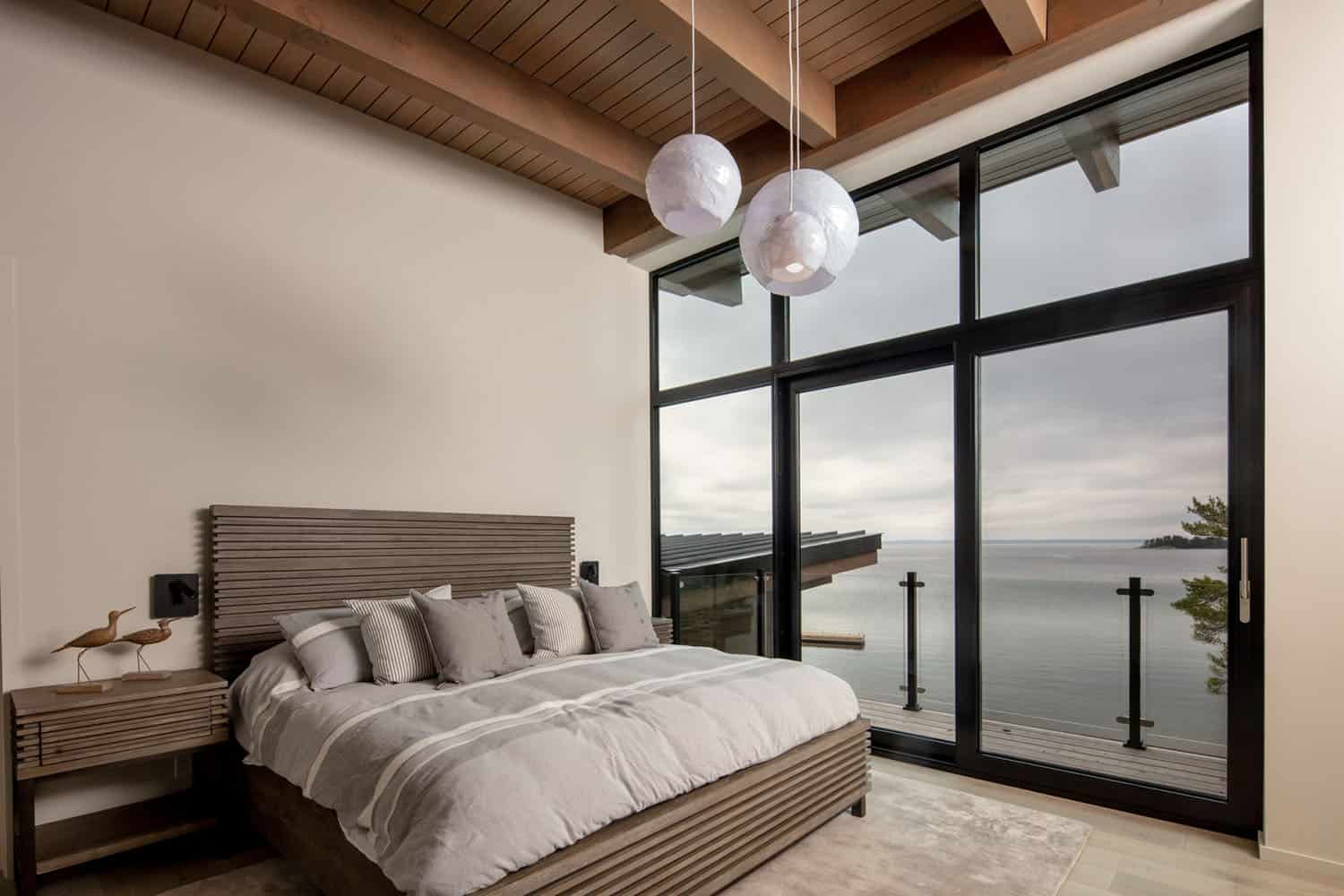 modern bedroom with a large window