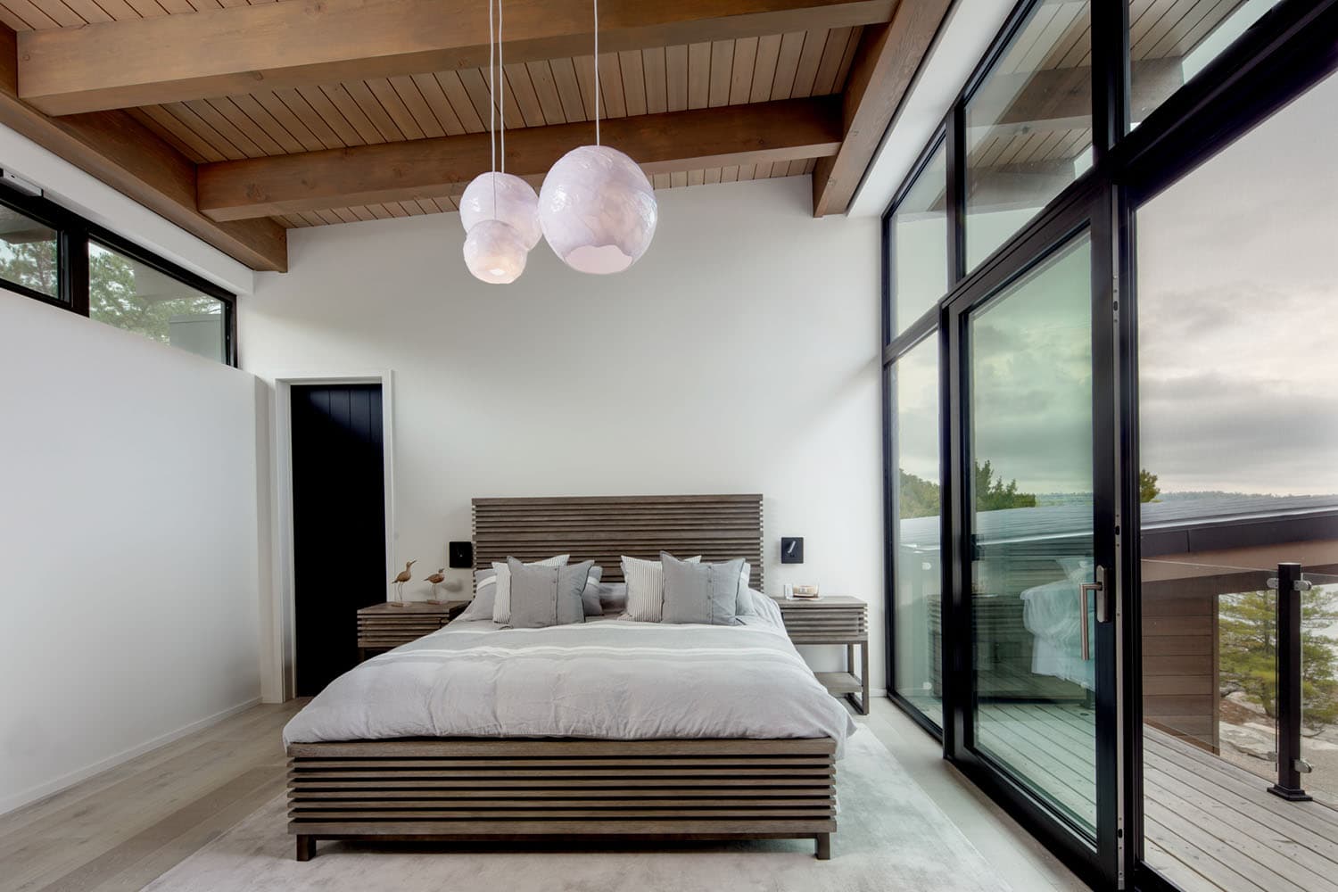 modern bedroom with a large window