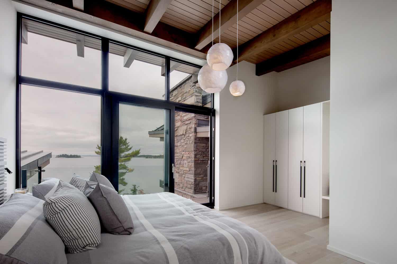 modern bedroom with a large window