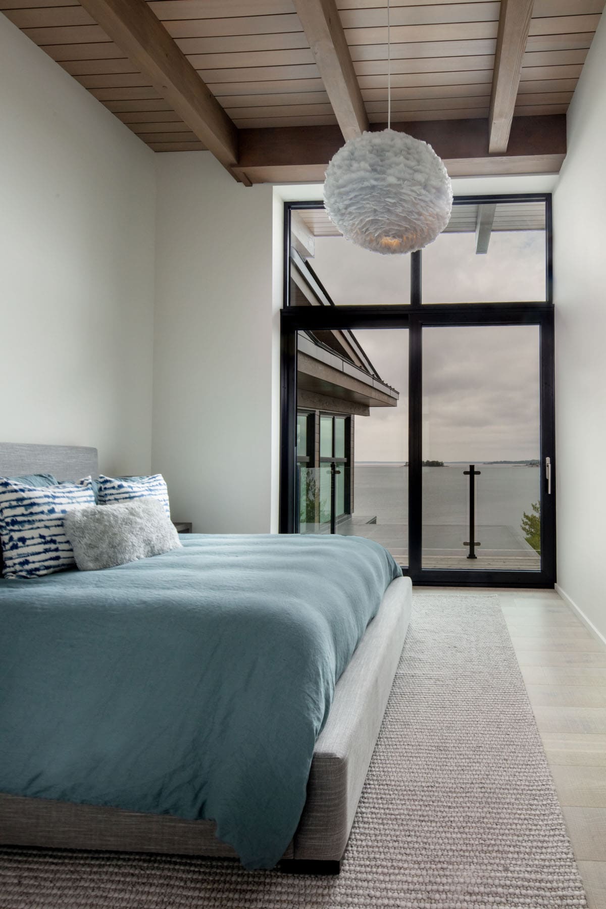 modern bedroom with a large window