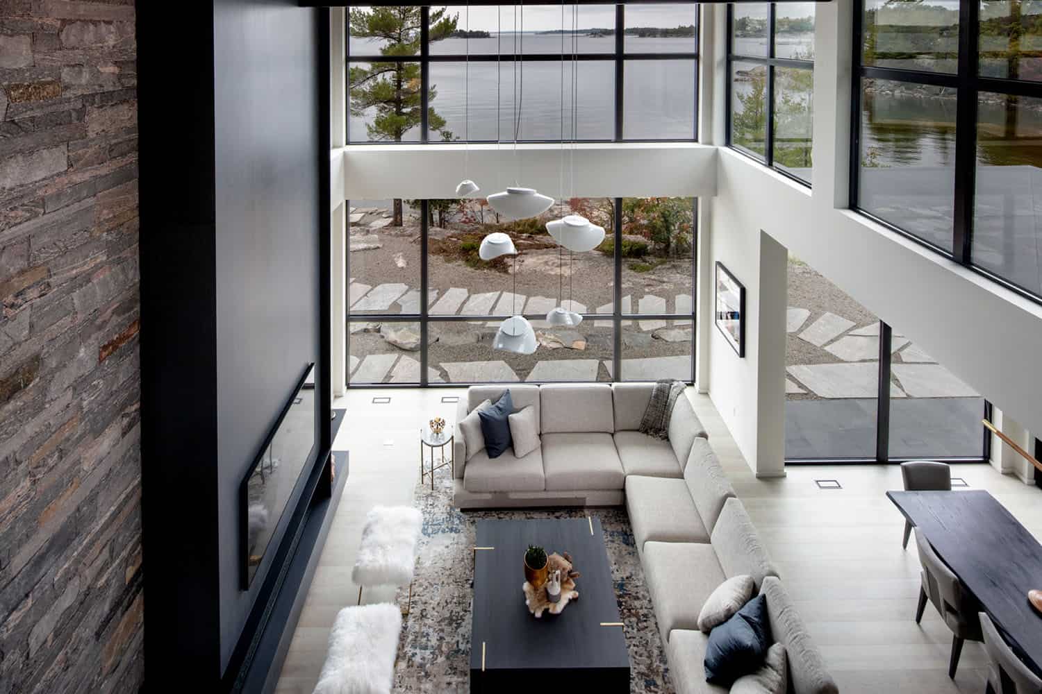 modern great room overhead view