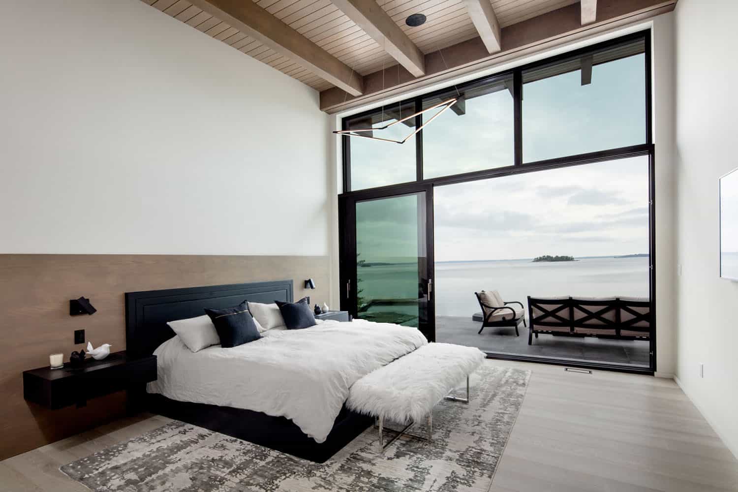 modern bedroom with a large window