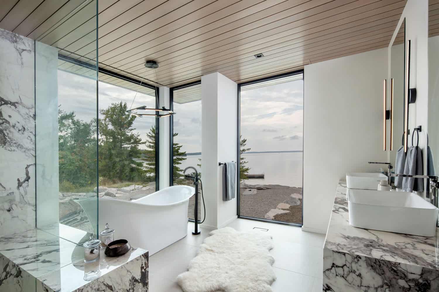 modern bathroom with a large window