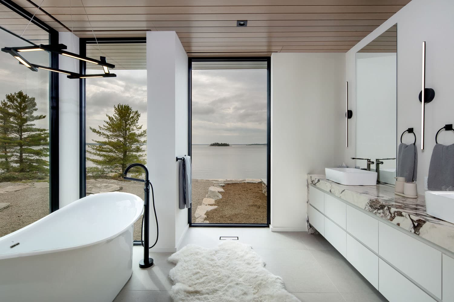 modern bathroom with a large window