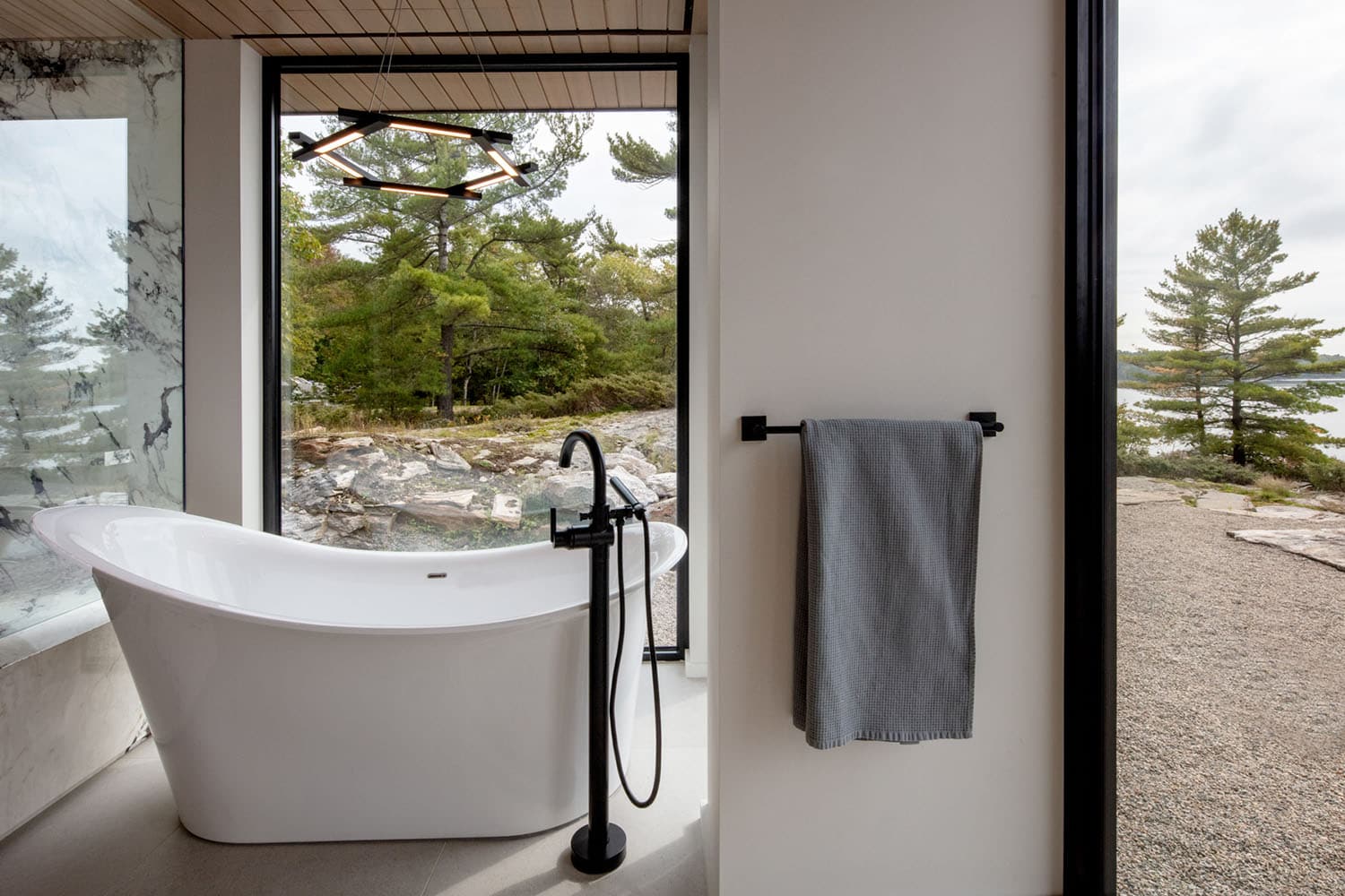 modern bathroom with a large window