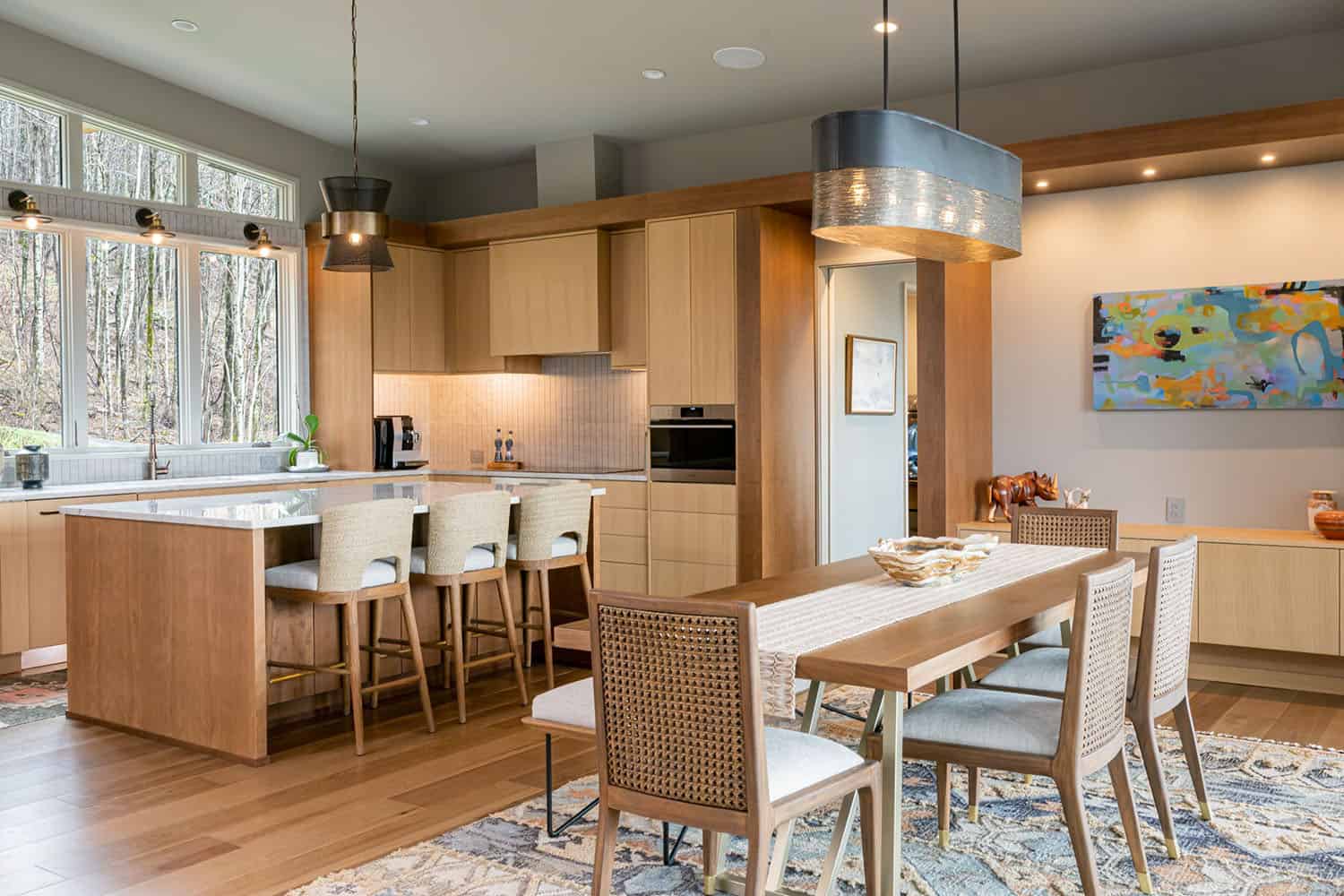 contemporary dining room and kitchen