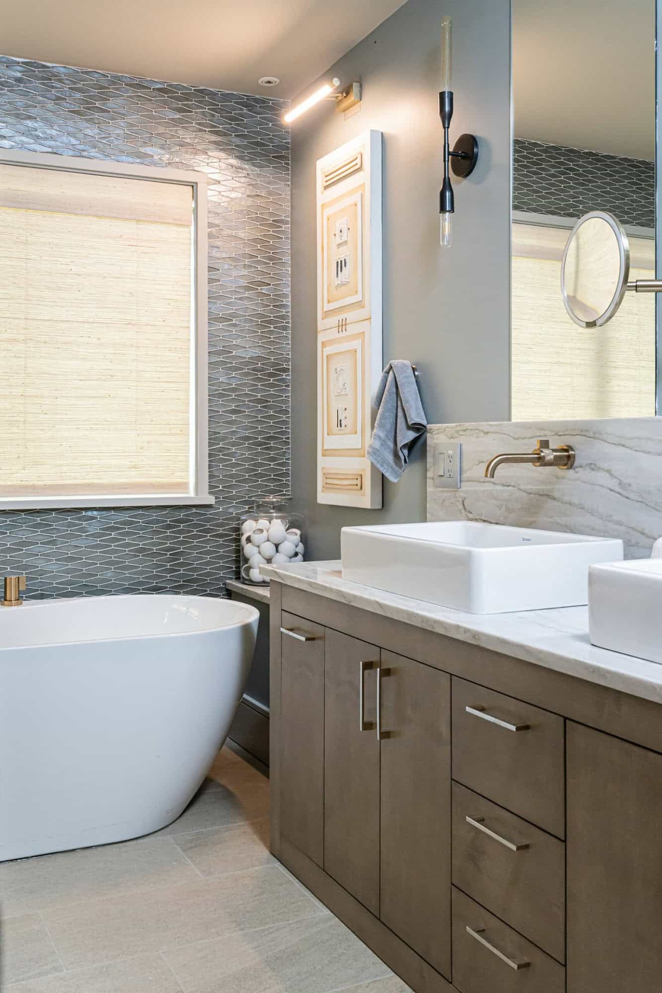 contemporary bathroom with a freestanding tub