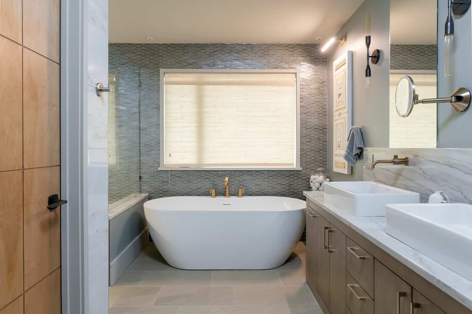 contemporary bathroom with a freestanding tub