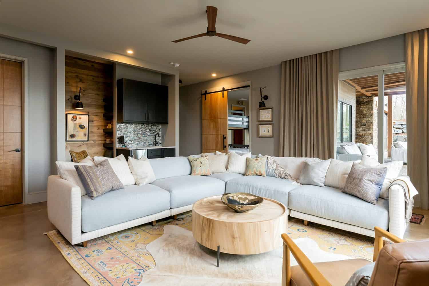 contemporary lower level family room