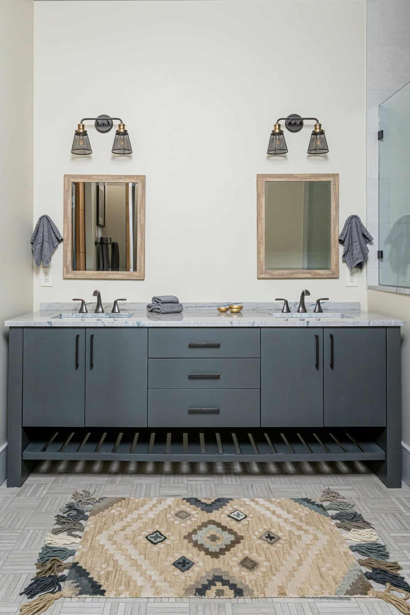 contemporary lower level bunk bathroom