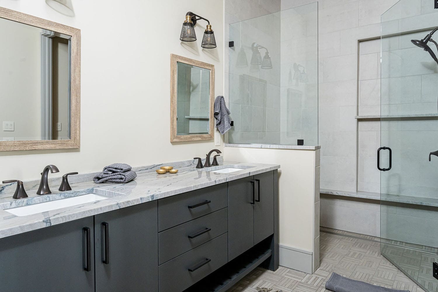 contemporary lower level bunk bathroom