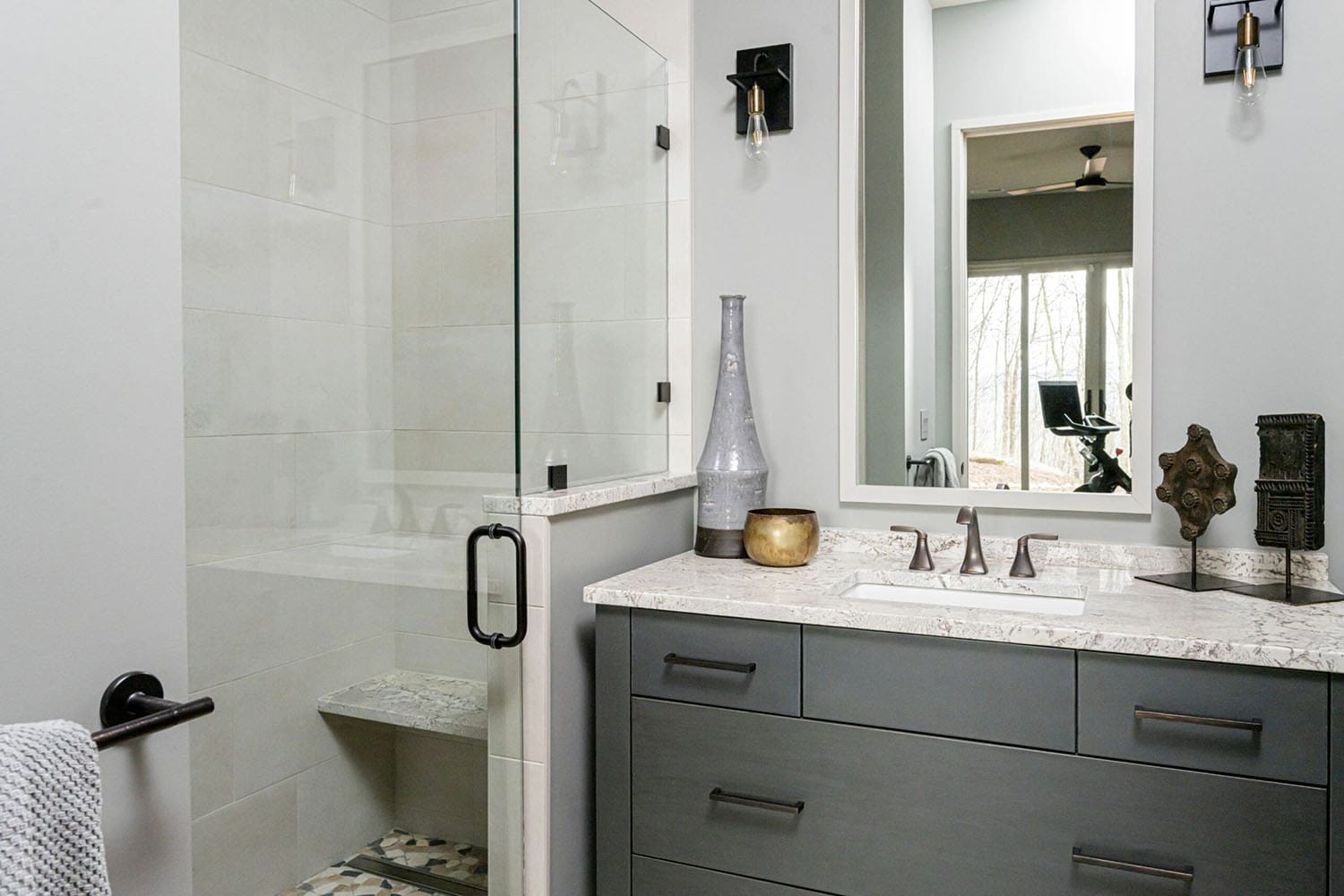 contemporary lower level guest bathroom