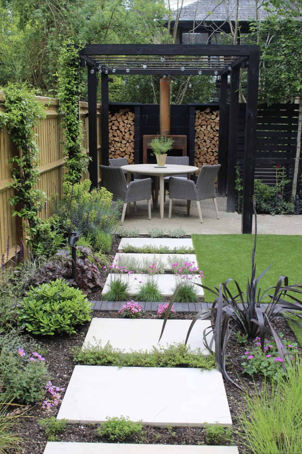 townhouse garden with a pergola