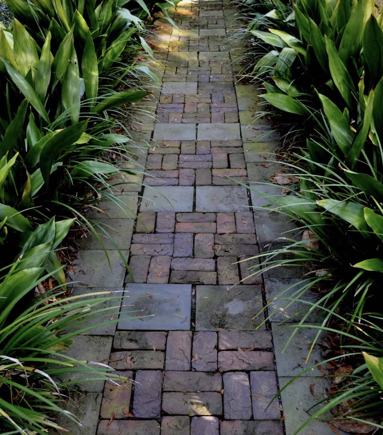 brick and blue stone paver walkway