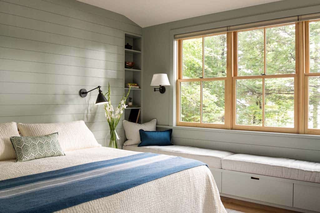 rustic bedroom with a window seat